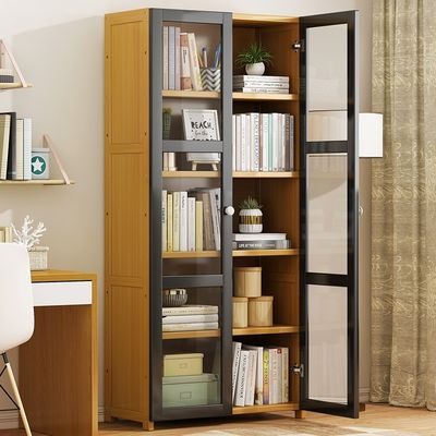 Modern Style Acrylic Bookcase Bamboo Office Bookshelf with Doors for Home Furniture Living Room Cabinets for Apartment Use
