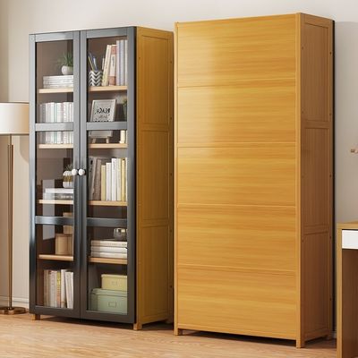 Modern Style Acrylic Bookcase Bamboo Office Bookshelf with Doors for Home Furniture Living Room Cabinets for Apartment Use