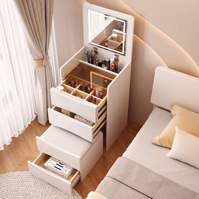 YPF Modern Makeup Organizer Vanity Bedsidetable Luxury Dressers Mirrored Dressing Table With Led Mirror and Chair for Bedroom