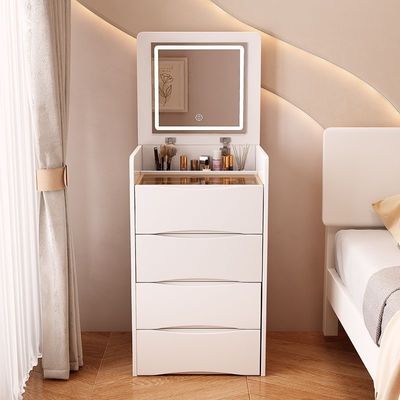 YPF Modern Makeup Organizer Vanity Bedsidetable Luxury Dressers Mirrored Dressing Table With Led Mirror and Chair for Bedroom
