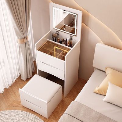 YPF Modern Makeup Organizer Vanity Bedsidetable Luxury Dressers Mirrored Dressing Table With Led Mirror and Chair for Bedroom
