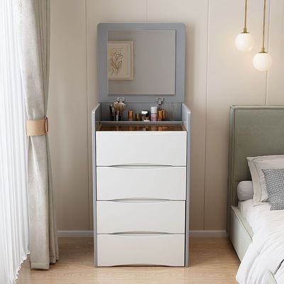 YPF Modern Makeup Organizer Vanity Bedsidetable Luxury Dressers Mirrored Dressing Table With Led Mirror and Chair for Bedroom