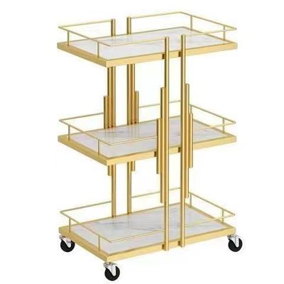 Modern Golden Hair Salon Stainless Steel Beauty Stool Cart Trolley for Sale