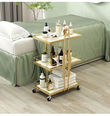 Modern Golden Hair Salon Stainless Steel Beauty Stool Cart Trolley for Sale