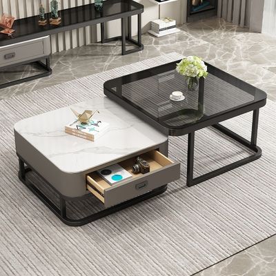 Living Room Center Table Coffee Tables Combination Metal Glass CoffeeTable Storage Furniture with Drawer