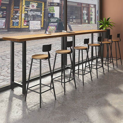Modern Bar Table, Commercial Solid Wood Restaurant Milk Tea Shop Cafe Long High Foot Wall Narrow