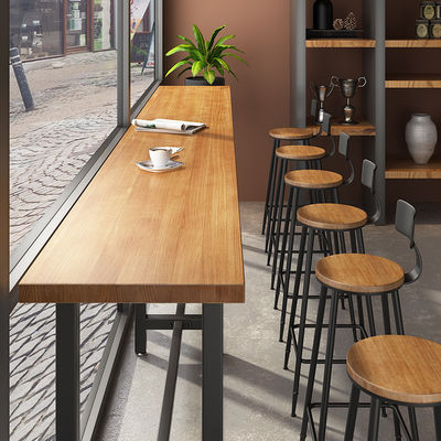 Modern Bar Table, Commercial Solid Wood Restaurant Milk Tea Shop Cafe Long High Foot Wall Narrow