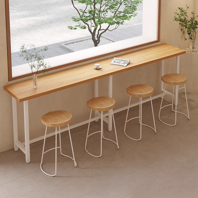 Modern Bar Table, Commercial Solid Wood Restaurant Milk Tea Shop Cafe Long High Foot Wall Narrow