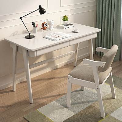 Nordic Style Solid Wood Computer Desk Small Apartment Study Table with Drawer for Student Writing and Working Station