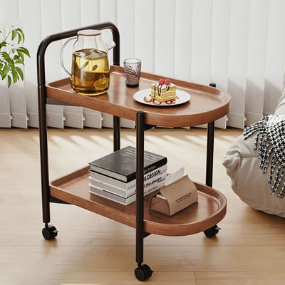 Modern Movable Sofa Side Snack Trolley Bedside Corner Table Storage Rack Shelf Living Room Furniture-Panel Wood Style for Home