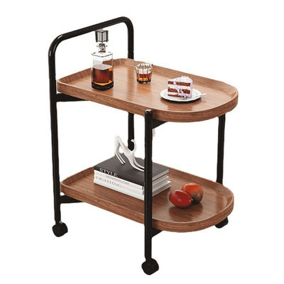 Modern Movable Sofa Side Snack Trolley Bedside Corner Table Storage Rack Shelf Living Room Furniture-Panel Wood Style for Home