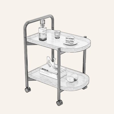Modern Movable Sofa Side Snack Trolley Bedside Corner Table Storage Rack Shelf Living Room Furniture-Panel Wood Style for Home
