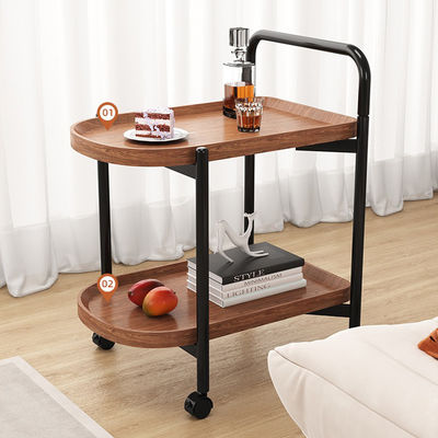 Modern Movable Sofa Side Snack Trolley Bedside Corner Table Storage Rack Shelf Living Room Furniture-Panel Wood Style for Home