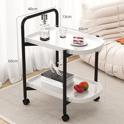 Modern Movable Sofa Side Snack Trolley Bedside Corner Table Storage Rack Shelf Living Room Furniture-Panel Wood Style for Home