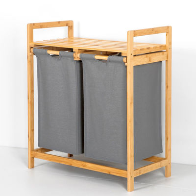 High Quality Polyester Wood Laundry Hamper Basket Dirty Clothes Storage Organizer with Top Shelf Sorter Rack