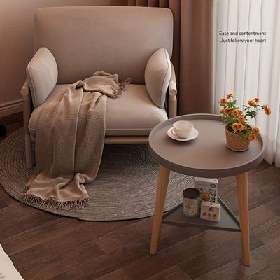 2 Tier Round Coffee Table Bedside Nordic Modern Small Apartment Bedroom Tea for Homestay Balcony with Wood Legs