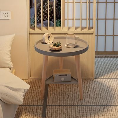 2 Tier Round Coffee Table Bedside Nordic Modern Small Apartment Bedroom Tea for Homestay Balcony with Wood Legs