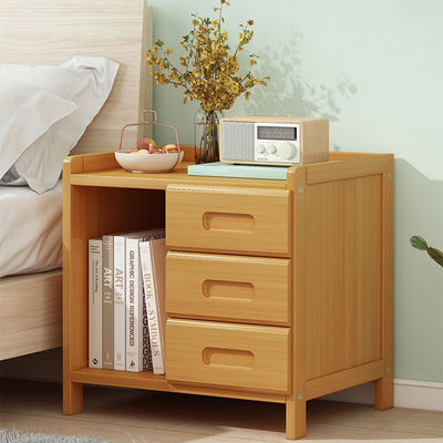 Nordic Modern Bedroom Furniture Simple Solid Bamboo Bedside Table with Luxury Storage and Light for Living Room