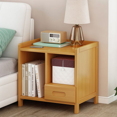 Nordic Modern Bedroom Furniture Simple Solid Bamboo Bedside Table with Luxury Storage and Light for Living Room