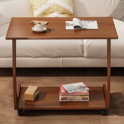 Coffee Table, Small Side for Sofa Couch and Bed, Rolling Study Desk, 2 Layer Rack Working Station in Living Room