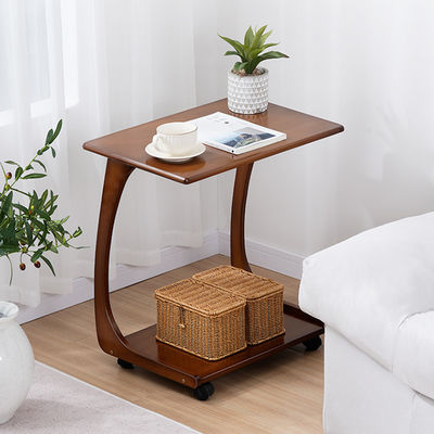 Coffee Table, Small Side for Sofa Couch and Bed, Rolling Study Desk, 2 Layer Rack Working Station in Living Room