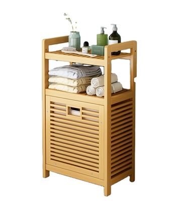 Tilt-Out Double Tiers Bamboo Laundry Hamper Basket with Removable Canvas Storage Bin for Cleaning Clothing or Bathroom Use