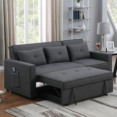 Modern Single Pull-Out Sofa Bed with Side Storage Pocket Adjustable Metal Frame and Fabric Upholstery for Bedroom or Apartment