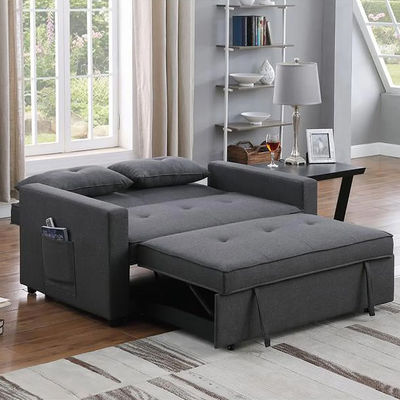 Modern Single Pull-Out Sofa Bed with Side Storage Pocket Adjustable Metal Frame and Fabric Upholstery for Bedroom or Apartment