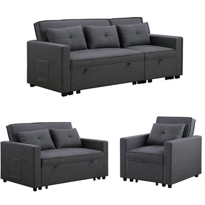 Modern Single Pull-Out Sofa Bed with Side Storage Pocket Adjustable Metal Frame and Fabric Upholstery for Bedroom or Apartment