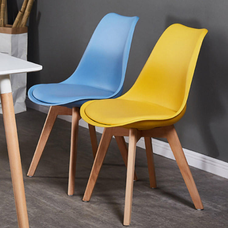Adjustable Height Modern Plastic Dining Chairs with Soft Cushion Seat and Solid Wooden Legs for Home Office Kitchen