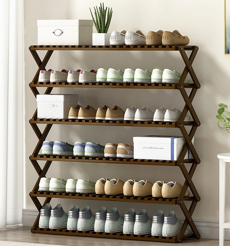Modern Multi-layer Folding Flower Shoe Rack Storage Free-Installation Bamboo Pot Stand for Living Room Bedroom Entry Apartment