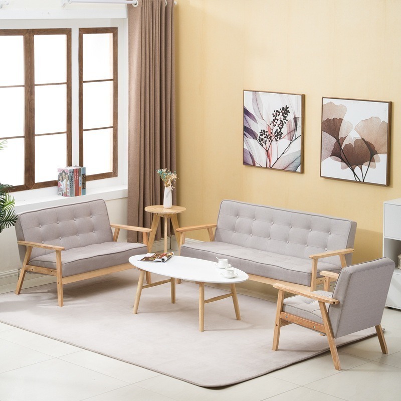 Modern Minimalist Sofa Small Apartment Original Solid Wood Style Home Living Room Nordic Double Fabric