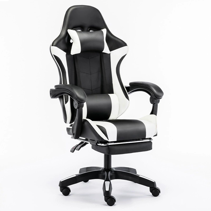 Ergonomic Swivel Chair for Gaming Adjustable PU Leather Computer Game Silla with Cooling Feature Stainless Steel Metal