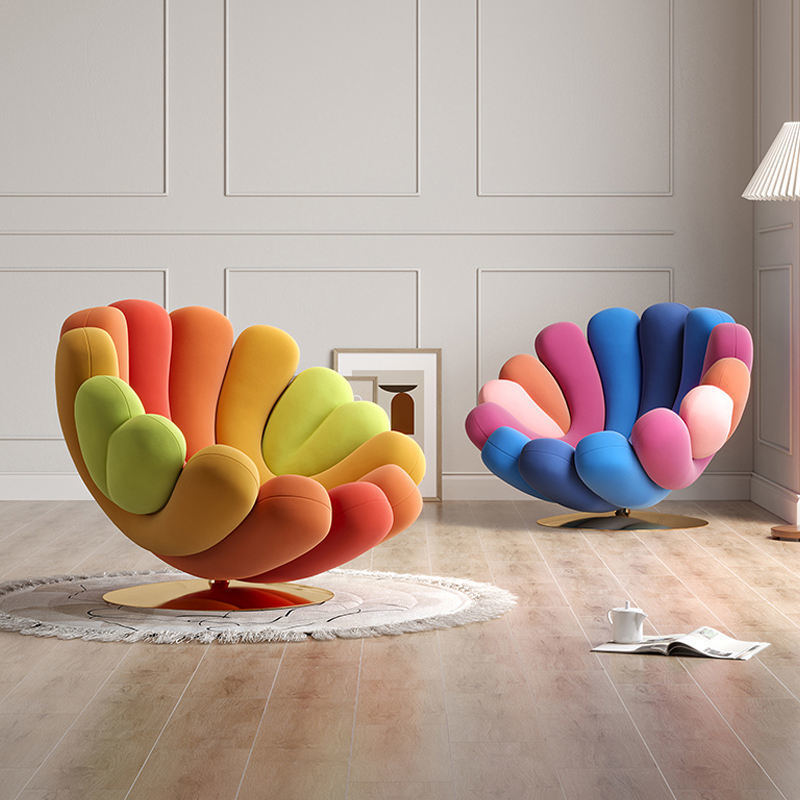 Modern Leisure Arm Sofa Chair Italian Design Colorful Hotel Velvet Fabric Sea Anemone Rotating Lounge