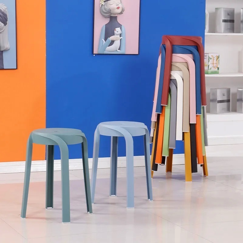 Plastic Stools Adult Round Dining Table Stackable Household High Thickened Simple Windmill
