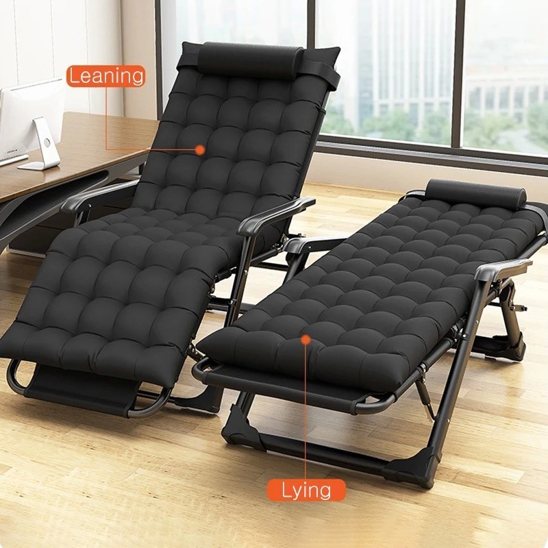 Folding Recliner Chair Outdoor Camping Picnic Traveling Portable Metal Frame Lounge