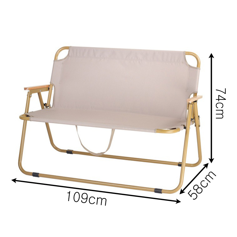 Portable Outdoor Double Seat Metal Lounge Chair with Folding Armrest Modern Design for Camping Leisure Park Use