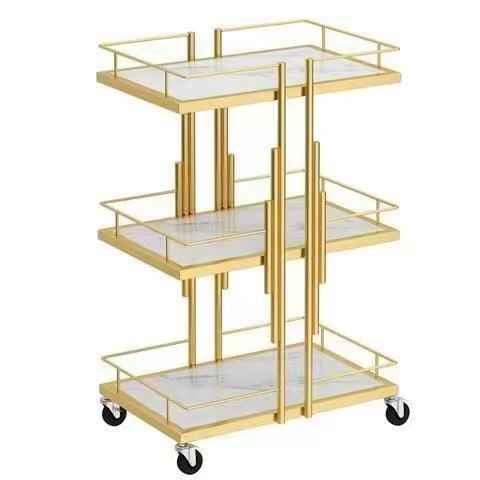 Modern Golden Hair Salon Stainless Steel Beauty Stool Cart Trolley for Sale