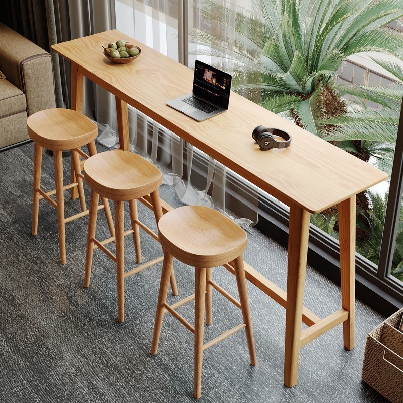 Nordic Bar Table and Chair Solid Wood Home Side High Stool Mobile Phone Shop Modern Minimalist Furniture