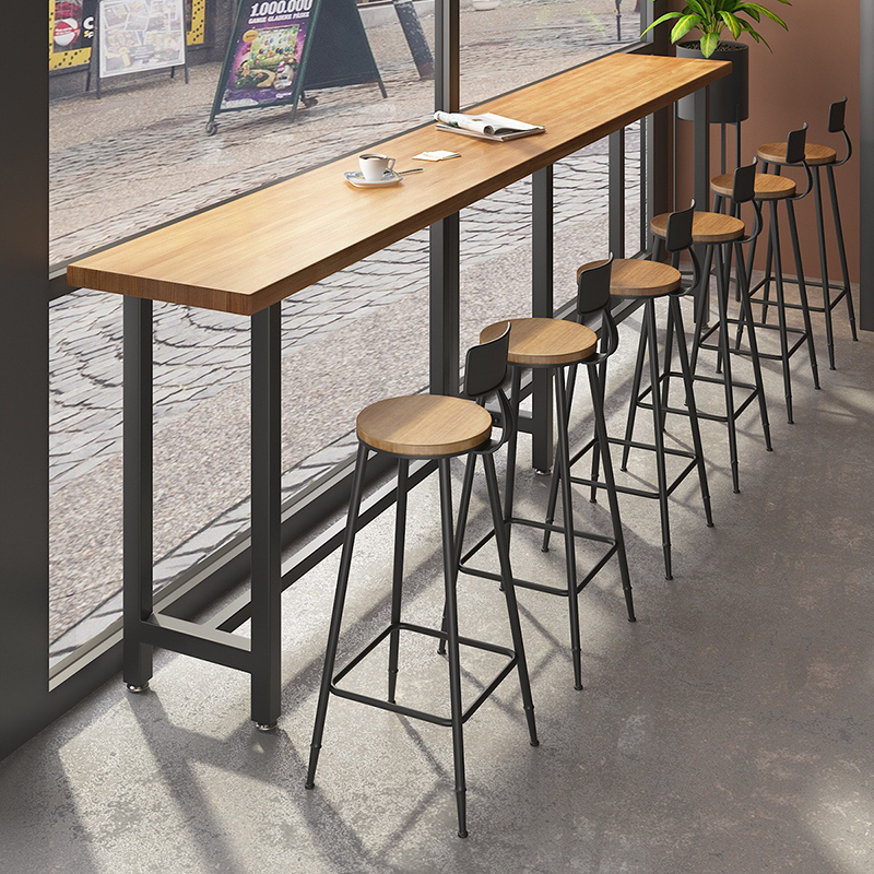 Modern Bar Table, Commercial Solid Wood Restaurant Milk Tea Shop Cafe Long High Foot Wall Narrow