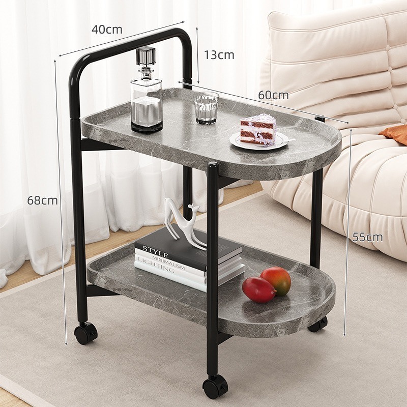 Modern Movable Sofa Side Snack Trolley Bedside Corner Table Storage Rack Shelf Living Room Furniture-Panel Wood Style for Home