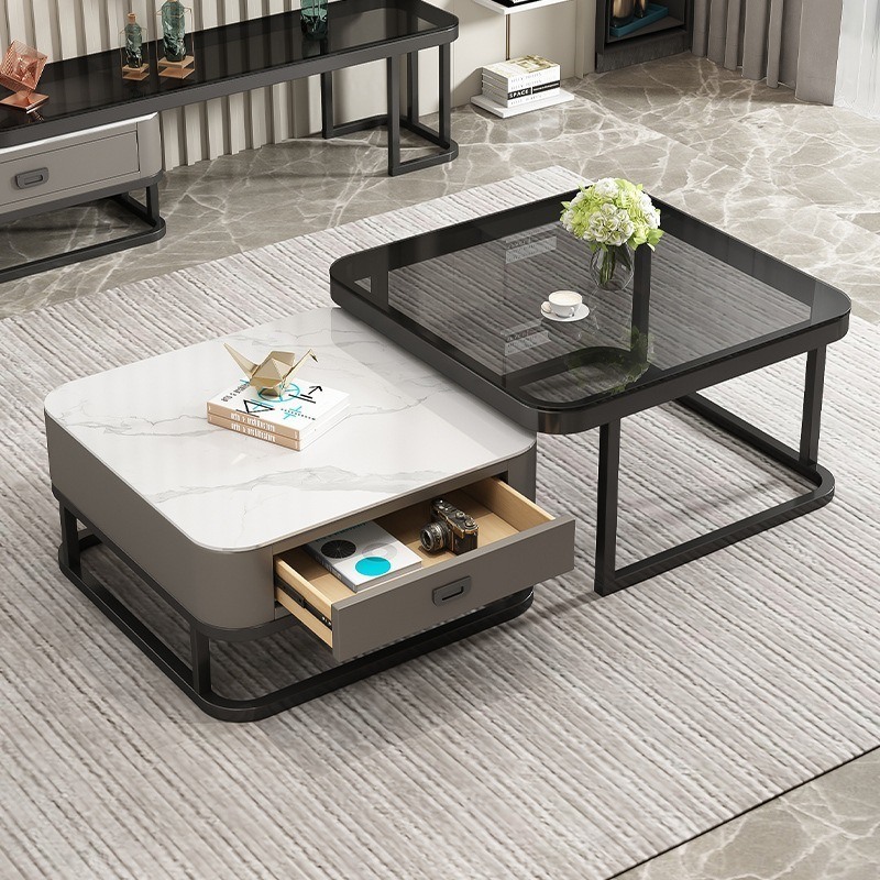 Modern 2-Tier Rectangle Coffee Table Minimalist Style Side Tea for Living Room Center for Apartment Use