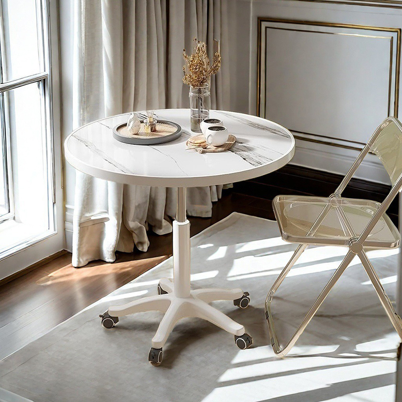 Adjustable Coffee Table Dining , Small Side , Living Room Home Movable Rolling Round Rack